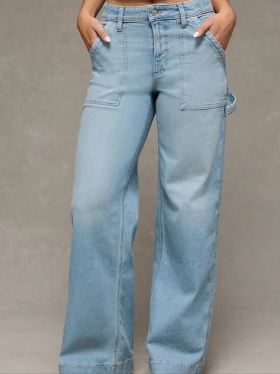 American Eagle Outfitters Denim - American Eagle High Rise Baggy Wide Leg Womens 20 Dreamy Drape Stretch Light Was